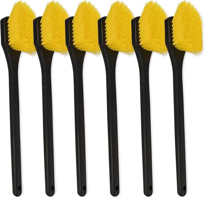 EvaClean Heavy-Duty Cleaning Brushes with Long 20 Inch Handle – Yellow Polypropylene Fiber Scrub Brushes for Tough Dirt, Grime & Grease – Industrial & Household Multi-Surface Cleaning – 6 Pack
