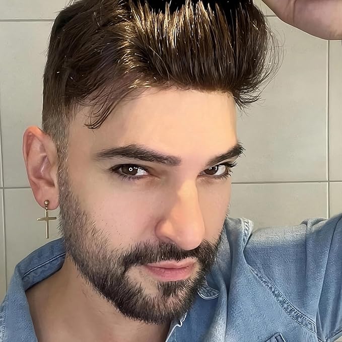 0.08mm PU Mens Hair System, #3 Dark Brown V-Looped Invisible Hairline 8x10 Inch Base Size Knotless 110% Medium Density 6 Inch Hair Length Toupee