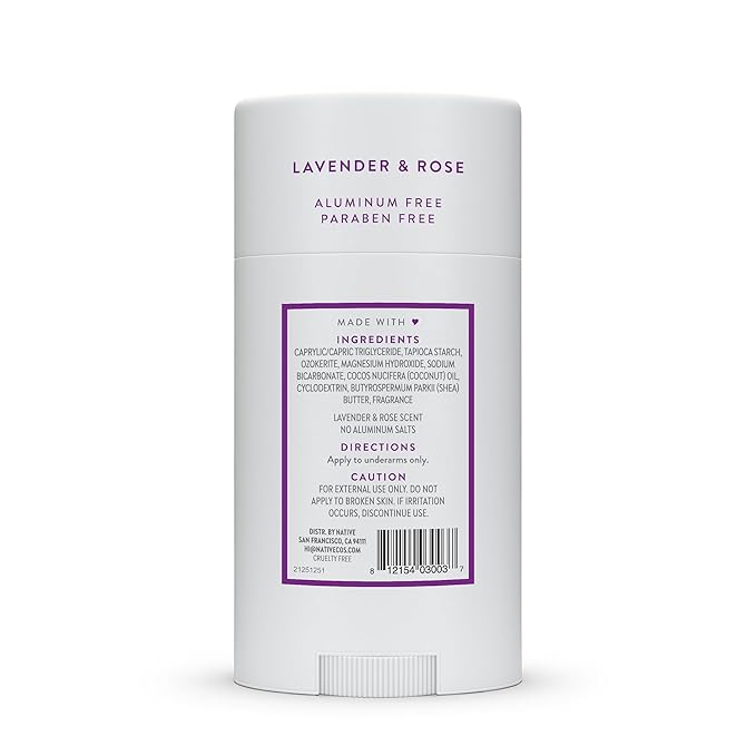 Native Deodorant Contains Naturally Derived Ingredients, 72 Hour Odor Control | Deodorant for Women and Men, Aluminum Free with Baking Soda, Coconut Oil and Shea Butter | Lavender & Rose