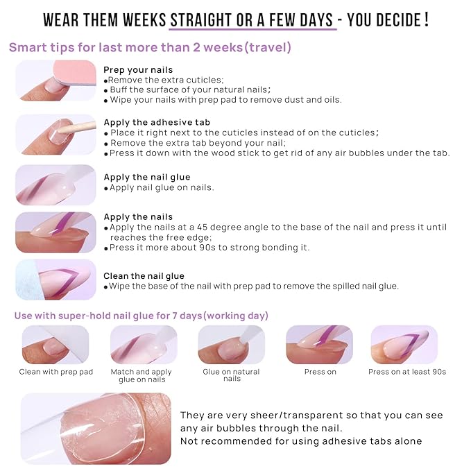 BTArtbox Press on Nails Square - French Tip Press On Nails Short, Seamless Fit Glue on Nails for Nail Art Manicure, 15 Sizes, French Girl