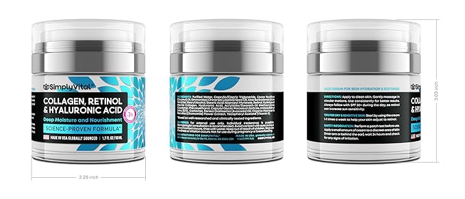 Anti-Aging Face Moisturizer with Retinol, Collagen & Hyaluronic Acid - Made in USA - Moisturizer Face Cream for Women & Men - Firming & Hydrating Neck Cream - Day & Night Skin Care - 1.7 fl oz