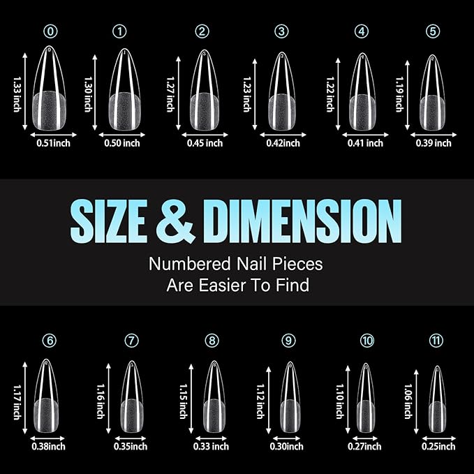 TOMICCA Long Stiletto Nail Tips 240Pcs Pre-Shape Long Almond Nail Tips Full Cover Gel Press On Nails Tips Stiletto For Nail Extension DIY Salon 12 Sizes