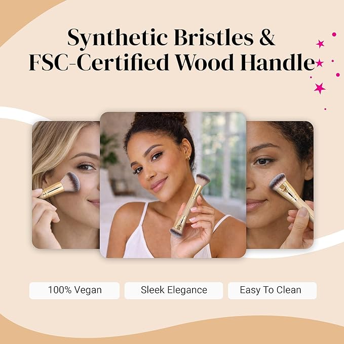 Keshima Dual-Ended Blush, Bronzer & Contour Makeup Brush - Dense Liquid End & Fluffy Powder End, Multi-Purpose Blending and Buffing for an Airbrush Finish, Works with Liquid, Cream & Powder, Gold