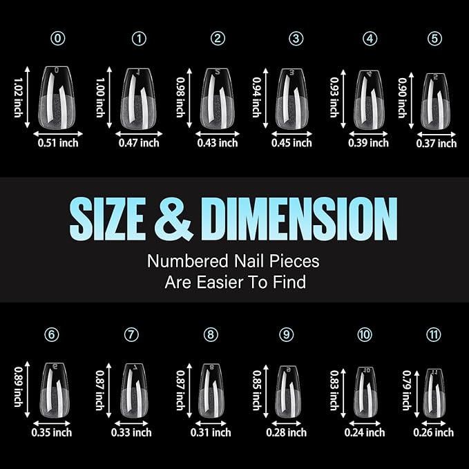 TOMICCA Medium Coffin Nail Tips, 240Pcs Half Matte Soft Acrylic Nail Tips, 12 Sizes Acrylic False Nail Tips, Nail Extension Tips for Beginner and Professional Home Diy
