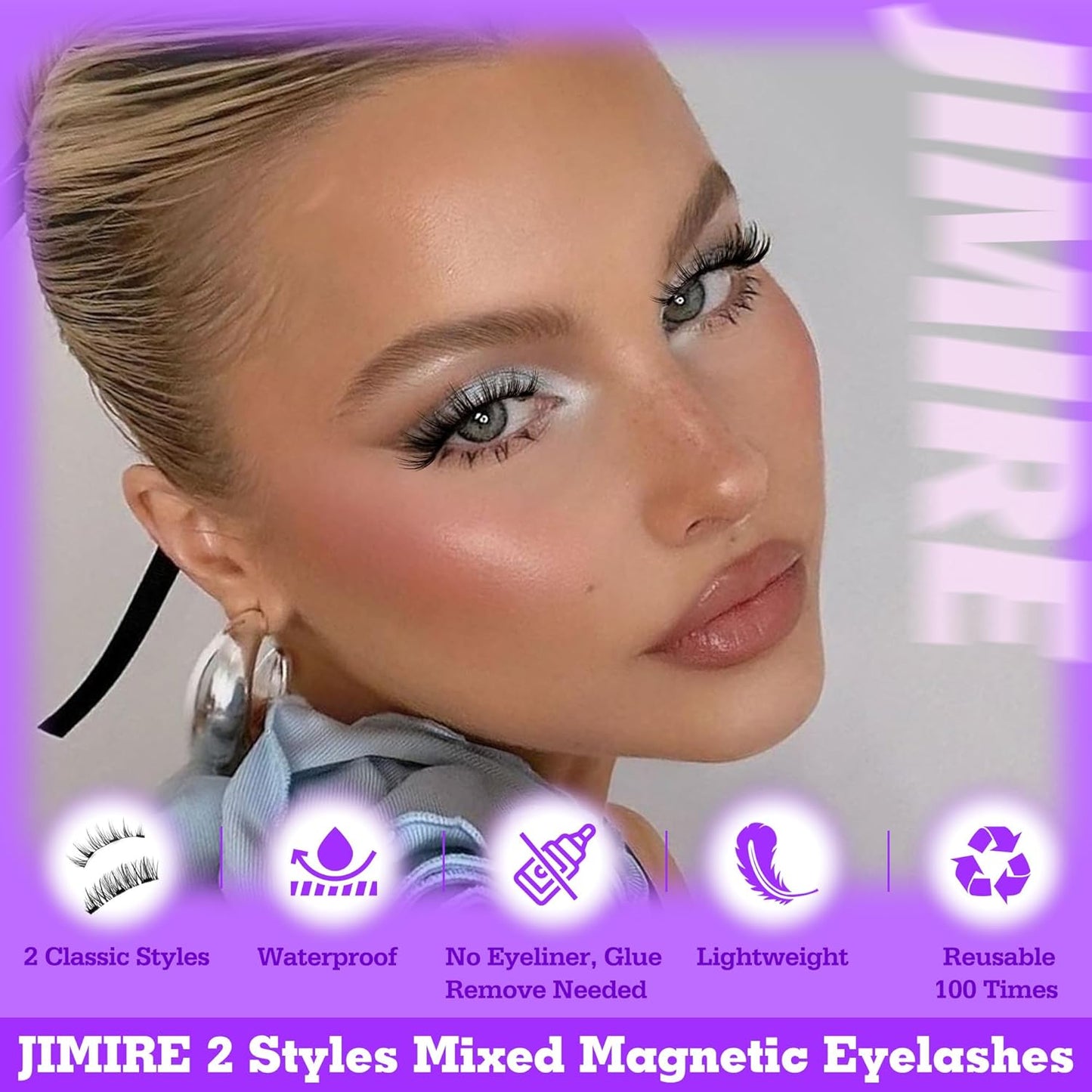Magnetic Eyelashes with Applicator Wispy Magnetic Eyelashes Natural Look Reusable Press on Lashes without Eyeliner No Glue Needed Lashes 2 Styles Mix False Lashes by JIMIRE