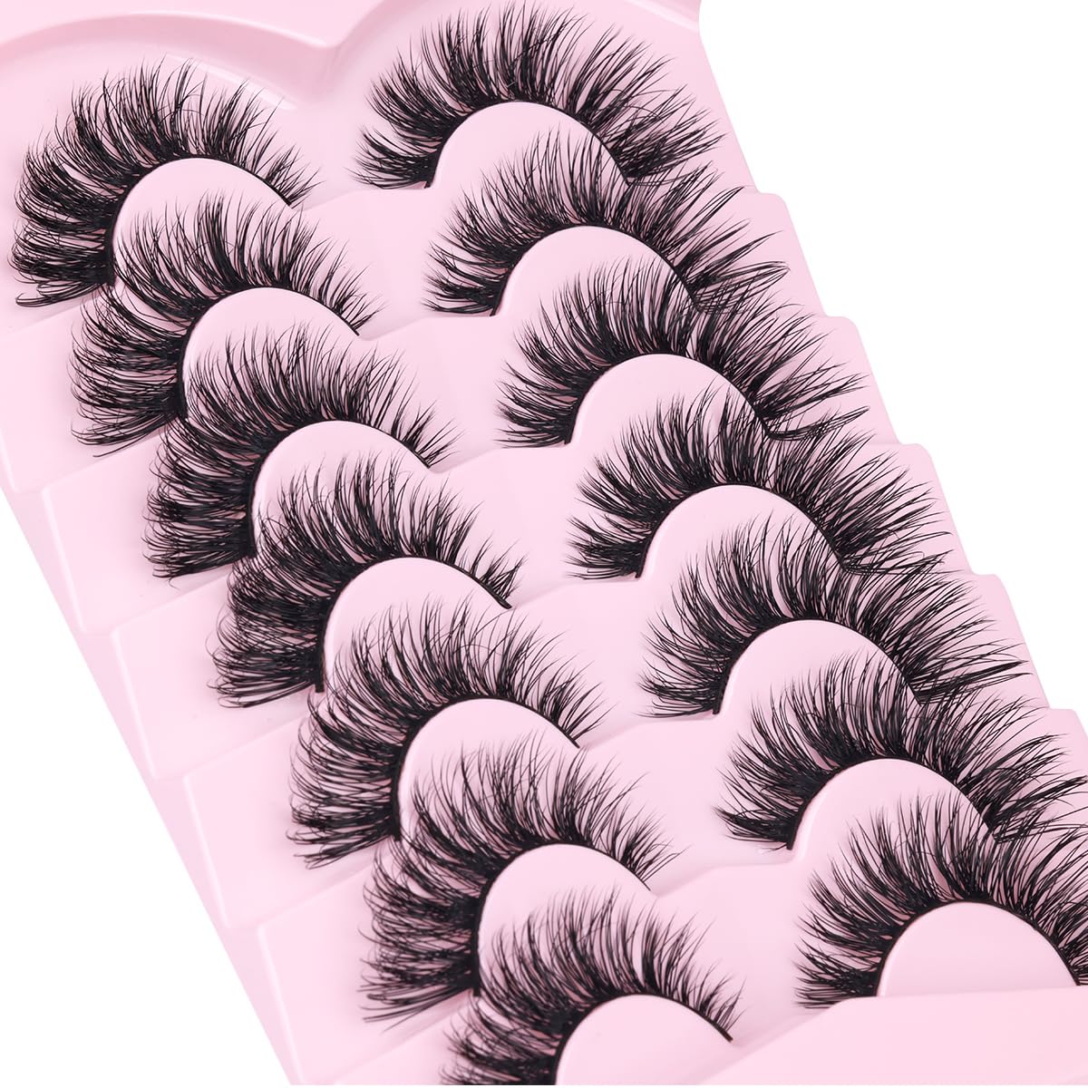 Mink Lashes False Eyelashes Natural Look Wispy Cat Eye Flat Lashes 3D Mink Lashes Natural Fake Lashes 18mm Strip Lashes Pack 7 Pairs