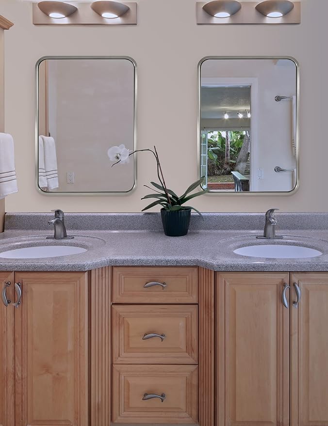ANDY STAR Brushed Nickel Bathroom Mirror, 24x36’’ Rounded Rectangle Mirror Modern Silver Vanity Mirror SUS304 Metal Tube Frame(Rustproof) 1’’ Deep Wall Mounted Vertically/Horizontally
