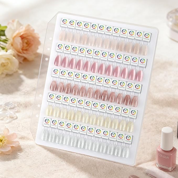 Acrylic Magnetic Nail Color Book Inside Page & 72PCS Magnetic Nail tips & 1-200 Number Stickker Label,Durable, Easy to Color,Perfect for Nail Practice & Professional Use