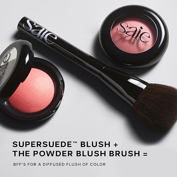 Saie Powder Blush Brush - Fluffy Makeup Brush for Cheeks - Ultra-Soft Tapered Bristles for a Precise, Diffused Application - For Pressed or Loose Powder Face Makeup, Bronzer + Blush - Vegan (1 Count)