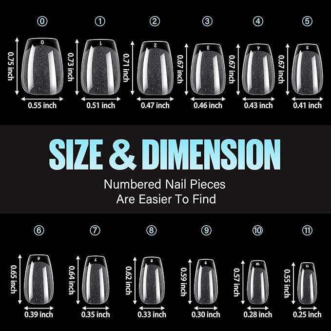 TOMICCA Short Coffin Nail Tips,240Pcs Soft Acrylic Nail Tips Full Cover,Gel Nails Tips Half Matte Press on Nails Clear Fake Nails Extension Tips for Salon DIY 12Sizes