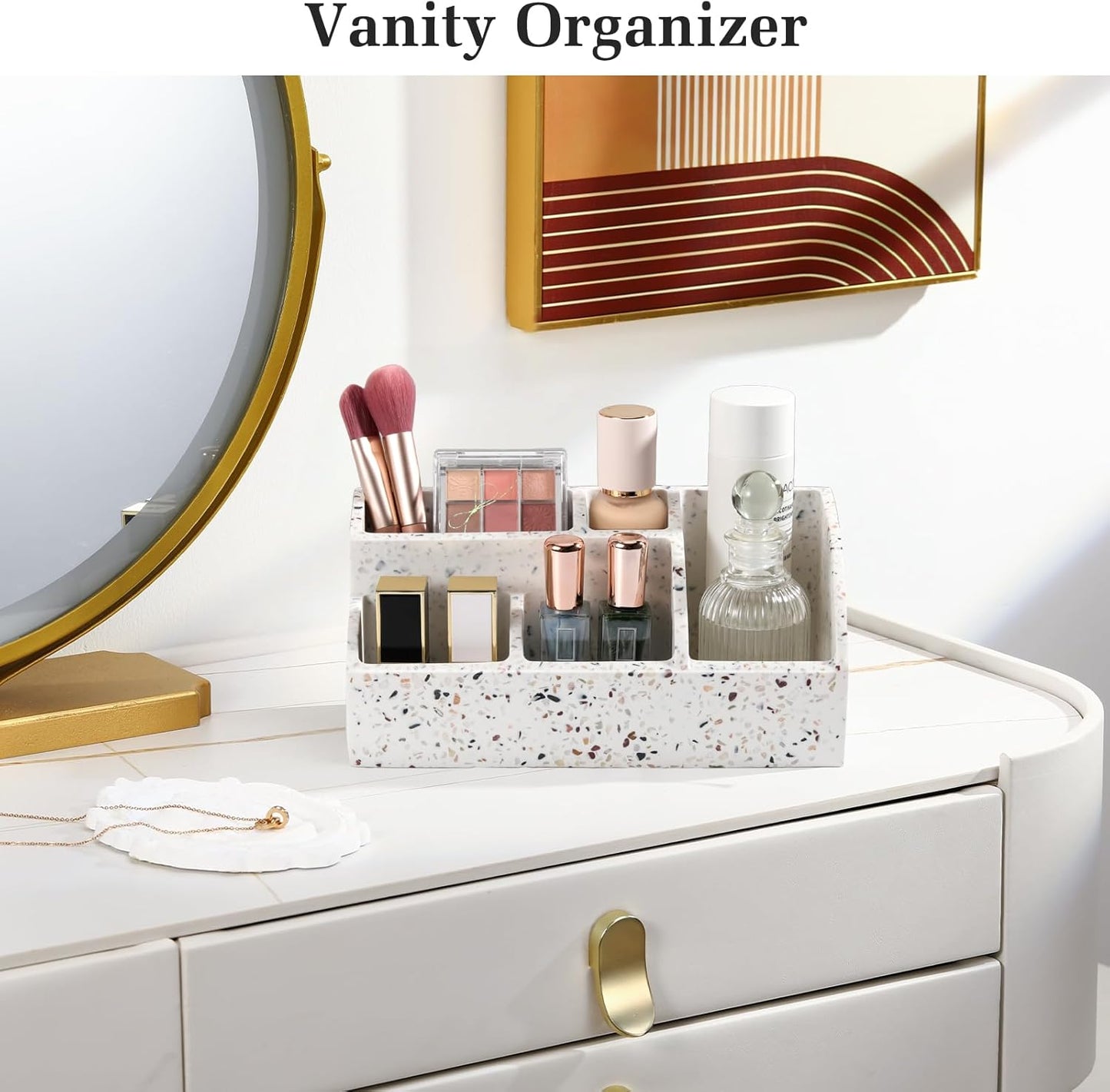 Luxspire Bathroom Counter Organizer, Toothbrush Holder for Bathroom 5 Slot, Large Bathroom Countertop Organizer Storage Bathroom Accessories for Toothbrush Toothpaste, Terrazzo