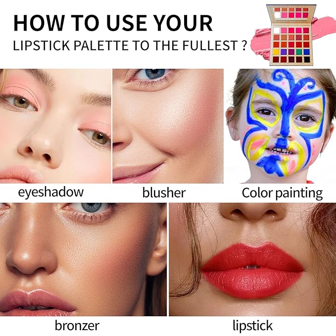 Lipstick Palette Nude Red Peach Pink Shades 25 Color, DE'LANCI Professional Moisturizing Lip Gloss, Long Lasting Soft Smooth Lipstick Pallet Waterproof, Pigmented Halloween Face Paint Costume Makeup