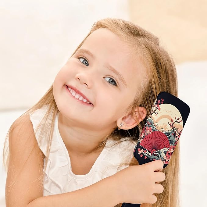 Hair Brush for Boys Girls - Detangler Brush for Wet Dry Thin Straight Curly Detangling Comb - Anti Static Japanese Cherry Blossom Print Detangling Comb for Shiny Hair