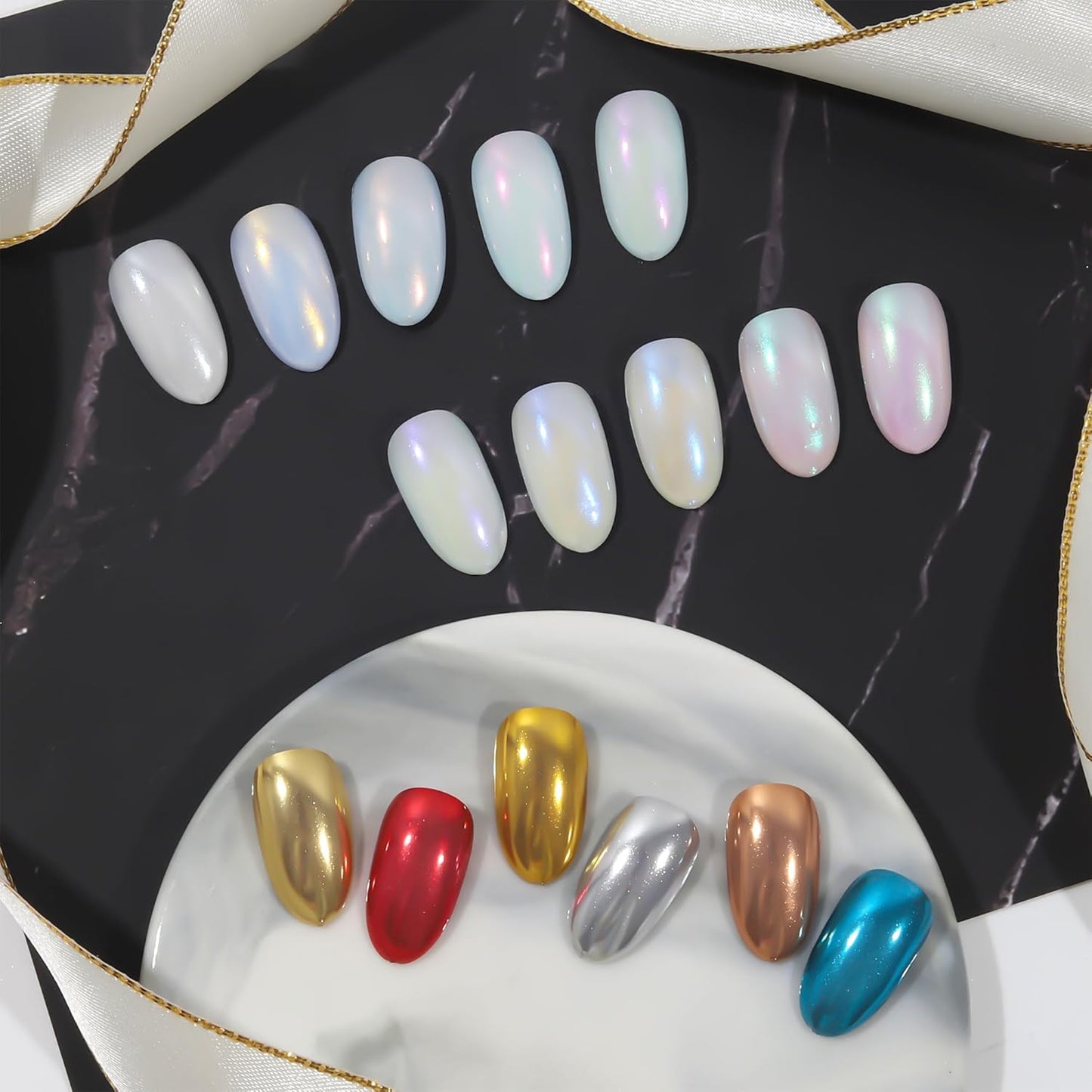 Artdone Chrome Nail Powder Magic White Pearl Kit Mirror Effect Silver Metallic Holographic Dip Nail Powder For Resin Craft & Nail Art Decoration