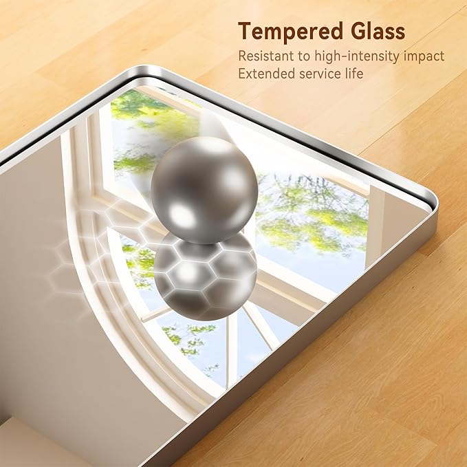 20" x 40" Large Brushed Nickel Bathroom Mirror for Wall, Large Mirrors for Spacious Rooms,Brushed Silver Metal Framed Mirror, Rounded Rectangle Silver Bathroom Mirrors, Tempered Glass