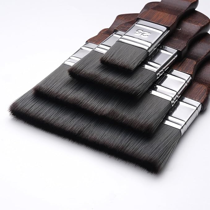 Fuumuui 4pcs Flat Paddle Paint Brush Set, Scale Brushes, Large Blending Paint Brush, Wide Flat Paint Brushes with Short Ergonomic Handle for Oil and Acrylic Paints(1'', 2'', 3'', 4'')