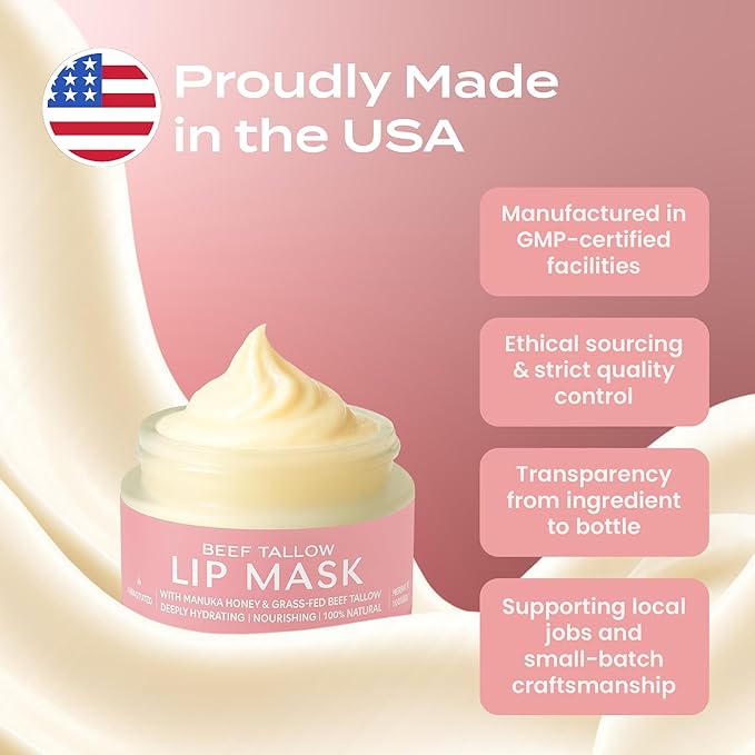 Body Restore Grass Fed Beef Tallow Lip Mask, Manuka Honey – Valentines Day Gifts for Her and Him, Hydrating Moisture, Travel Essentials, Self Care, Birthday Gifts for Women and Men – Unscented