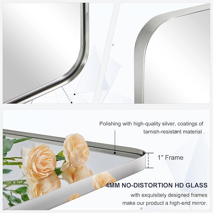 ANDY STAR Chrome Bathroom Mirrors for Over Sink, 24x24 Inch Polished Mirror for Wall, Square Metal Framed Vanity Mirror -Modern Clean Design with Superior Stainless Steel Frame