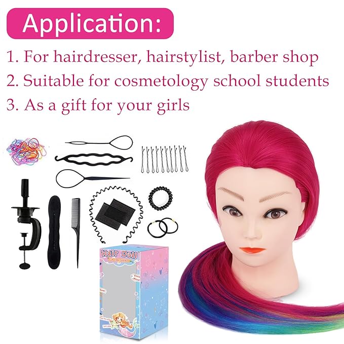 Mannequin Head with Hair, Beauty star 29" Cosmetology Doll Head for Hair Styling to Practice on, Hairdressing Training Braiding Heads with Clamp Stand Holder Kit