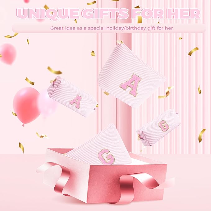 Valentines Day Birthday Gift Idea - Preppy Makeup Bag for Women Her - Personalized Cute Makeup Pouch for Girlfriend Bridesmaid Wife Mom | Travel Cosmetic Bag - Pink,C