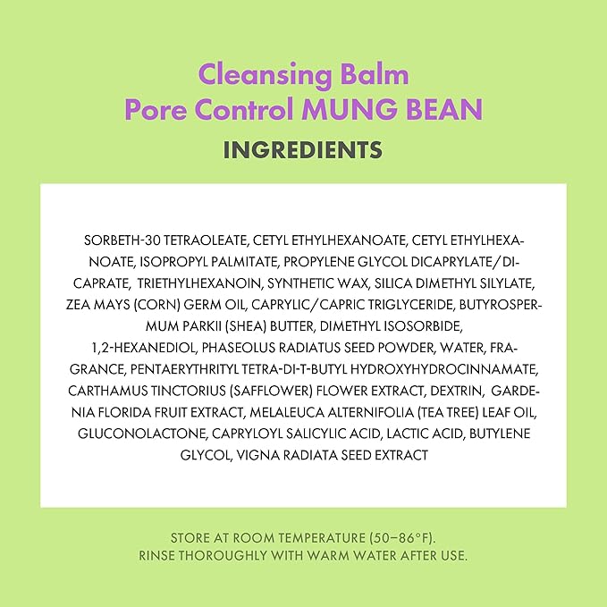 KAHI Cleansing Balm Pore Control Mung Bean - Nourishing & Hydrating Facial Cleanser Makeup Remover Balm with AHA, BHA (Salicylic Acid), PHA, and LHA - Gentle Exfoliating Korean Skincare 1.69 oz