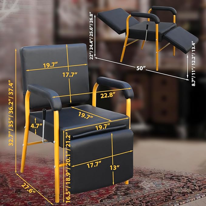 Reclining Shampoo Chairs Adjustable Height Shampoo Chairs for Salon Barber Chair Hair Stylist Chair Recline Salon Chair Spa Beauty Equipment for Hair Stylists, Tattoo Artists, Cosmetologists(Gold)