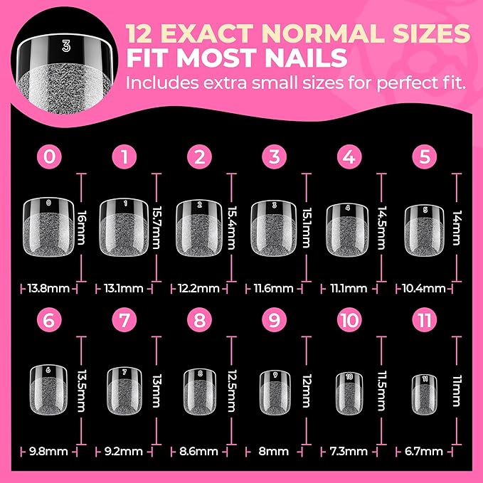 UNA GELLA Short Square Nail Tips 504PCS Pre Etched Extra Short Soft Gel Fake Nails Tips for Women DIY Squoval Press On Nails Extension French Style Salon Full Cover Acrylic Tips 12 Sizes