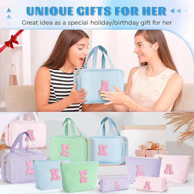 Personalized Toiletry Bag Monogram Makeup Bag Birthday Gifts for Kids Girls Cosmetic Bag Travel | Christmas Gifts for Teenage Girls Stocking Stuffers for Teen Girl Daughter Gifts - Blue A