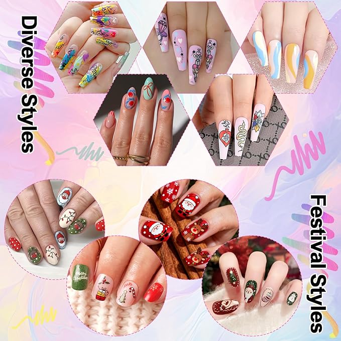 Nail Art Pens Set, 6 Colors Nail Art Markers, Quick-Drying Acrylic Paint Markers, Nail Polish Pens for Nail Point Graffiti, Dotting Liner Brush for DIY Nail Design, Home & Salon Manicure Tools