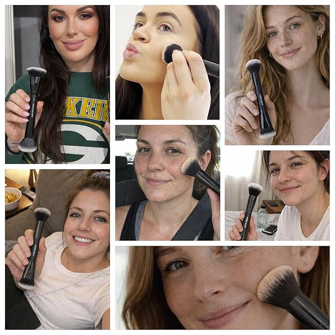 Keshima Dual-Ended Blush, Bronzer & Contour Makeup Brush - Dense Liquid End & Fluffy Powder End, Multi-Purpose Blending and Buffing for an Airbrush Finish, Works with Liquid, Cream & Powder, Black