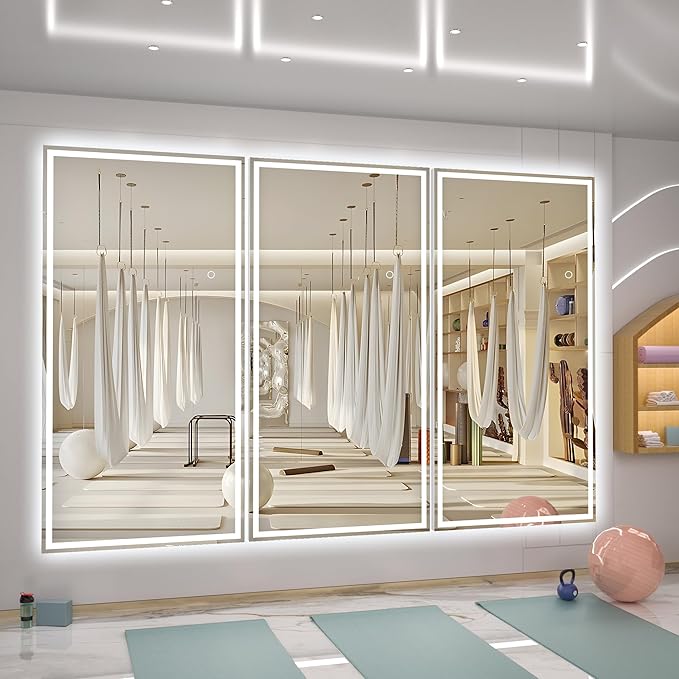 Hasipu Oversized 79” x 32" Full Length Mirror with Lights, LED Lighted Floor Standing Mirror, Full Body Dressing Hanging Mounted Mirrors, Dimmable, Tempered Glass, Safe to Use, Square White