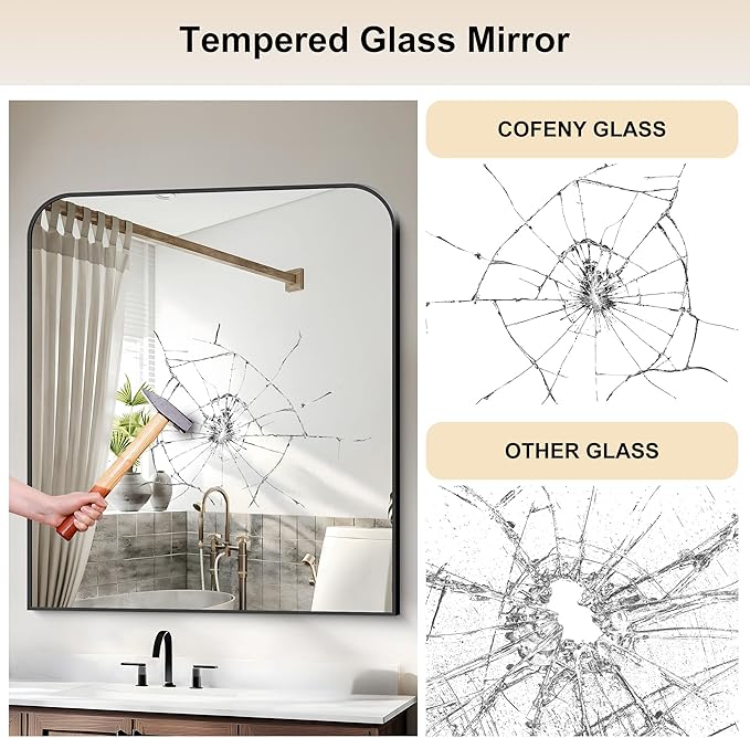 Bathroom Mirror, 36x40 inch Large Black Rectangle Wall Mounted Mirror with Thin Frame, Bathroom Vanity Mirrors for Over Sink, Entryway, Living Room, Bedroom