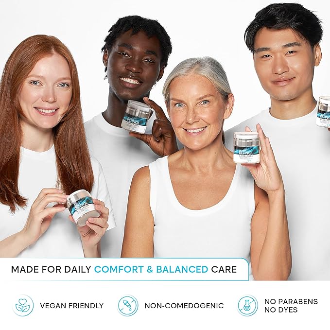 Face Moisturizer Retinol Cream, Anti Aging Neck Firming Cream, Collagen Day & Night Face Cream with Hyaluronic Acid for Women & Men, 1.85 Fl Oz