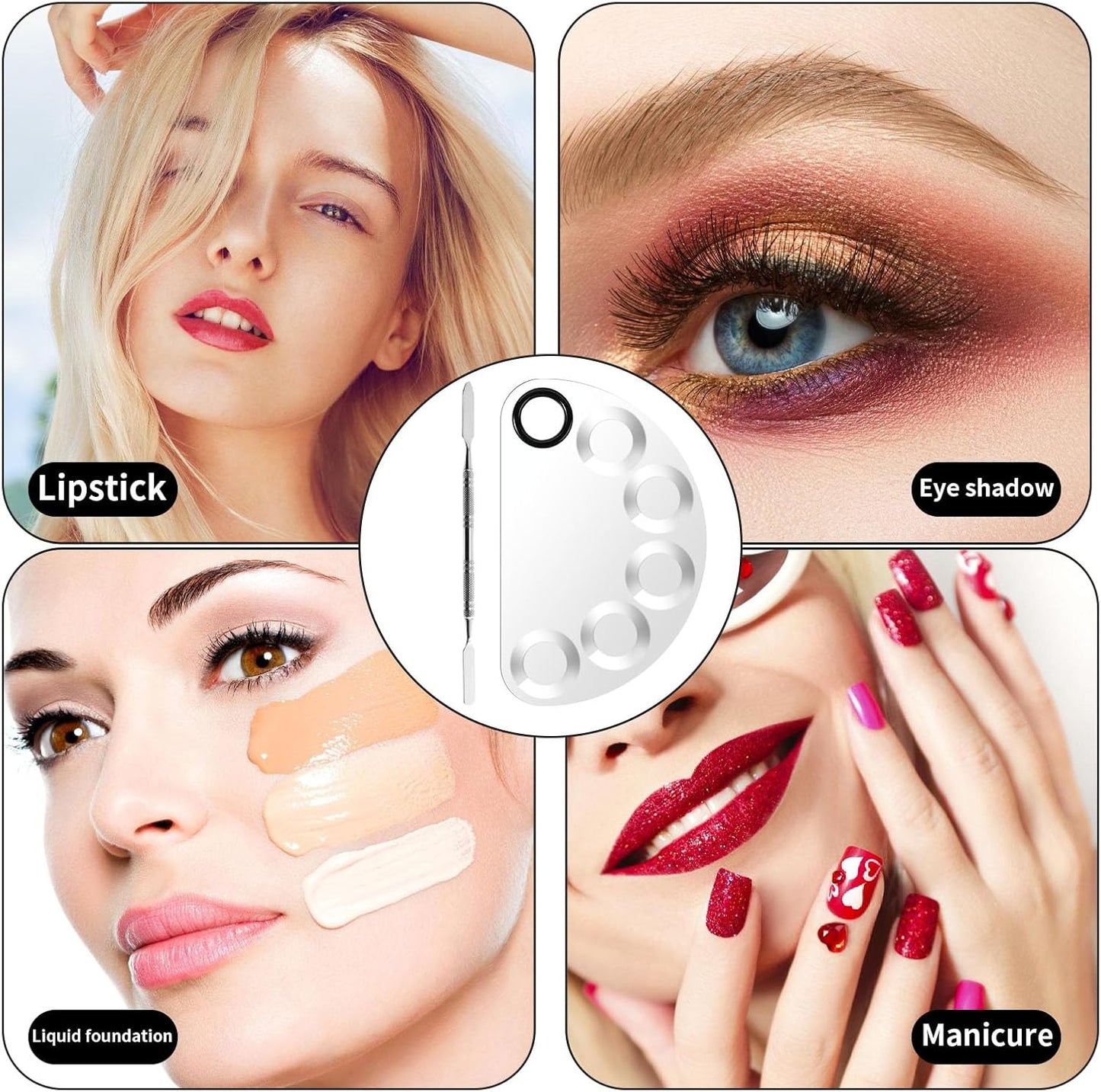 Makeup Mixing Foundation Palette Tools - Stainless Steel Nail Art Palette with Makeup Foundation Spatula Professional Cosmetic Mixing Makeup Palette Tray for Eye Shadow Eyelash Lipsticks Nail Art