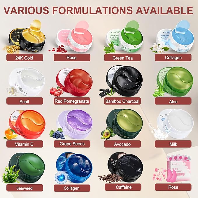 LAVONE Eye Mask - 30 Pairs Caffeine Under Eye Patches Skin Care Products, Eye Masks Skincare for Dark Circles and Puffiness, Reduce Wrinkles, Eye Bags and Fine Lines, for Women and Man