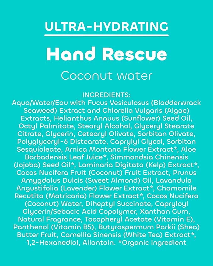 Seaweed Bath Co. Ultra-Hydrating Hand Rescue Moisturizing Cream - Coconut Water Scent - Sustainably Harvested Seaweed, Sea Kelp, Arnica to Soothe Dry, Rough Skin - 2 oz