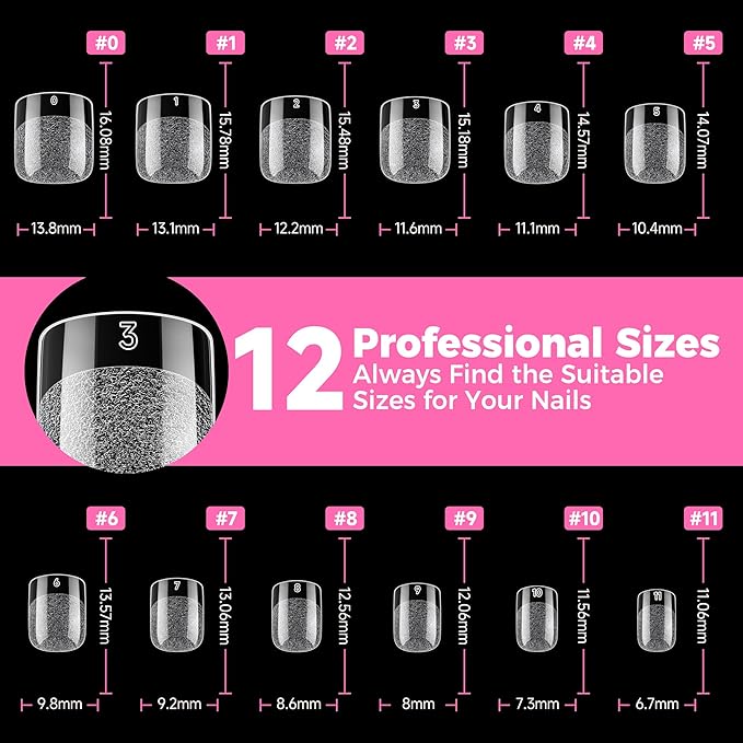 UNA GELLA Extra Short Square Oval Nail Tips 216pcs Pre-shaped Half Matte Square Round Gel Nail Tips Full Cover Squoval Clear Acrylic Fake Nails for Press on Nail Extensions Home DIY Salon 12 Sizes