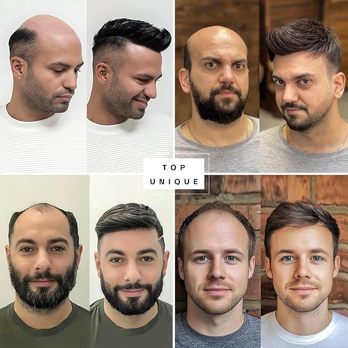 0.08mm PU Skin Human Hair System for Men, 8x10 Inch PU Base Knotless V-Looped Hairline 110% Medium Density Toupee #4 Medium Brown