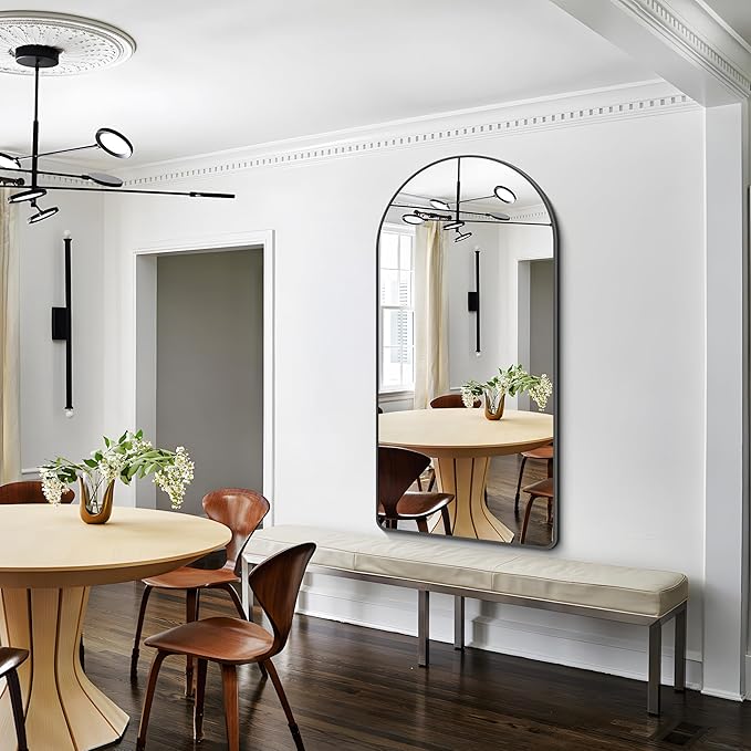 Arched Bathroom Mirror, 60"x30" Black Arched Mirror for Bathroom, Wall Mounted Mirror, Black Vanity Wall Mirror w/Metal Frame for Bedroom, Entryway, Living Room, Vertically Hanging