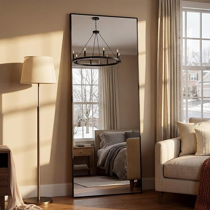 Suidia Full Length Mirror, 71"x26" Floor Mirror Freestanding, Rectangular Full Body Mirrors with Stand for Bedroom, Hanging Mounted for Living Room Cloakroom, Black