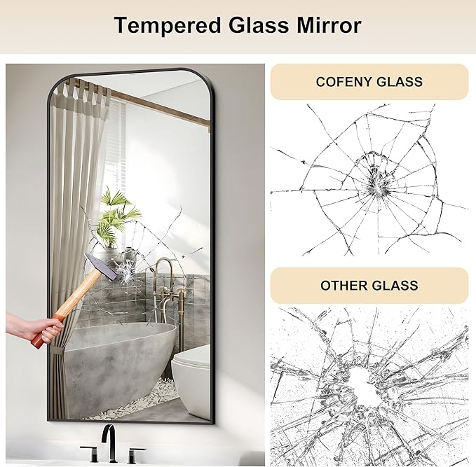 Bathroom Mirror, 24x48 inch Black Rectangle Wall Mounted Mirror with Thin Frame, Bathroom Vanity Mirrors for Over Sink, Entryway, Living Room, Bedroom