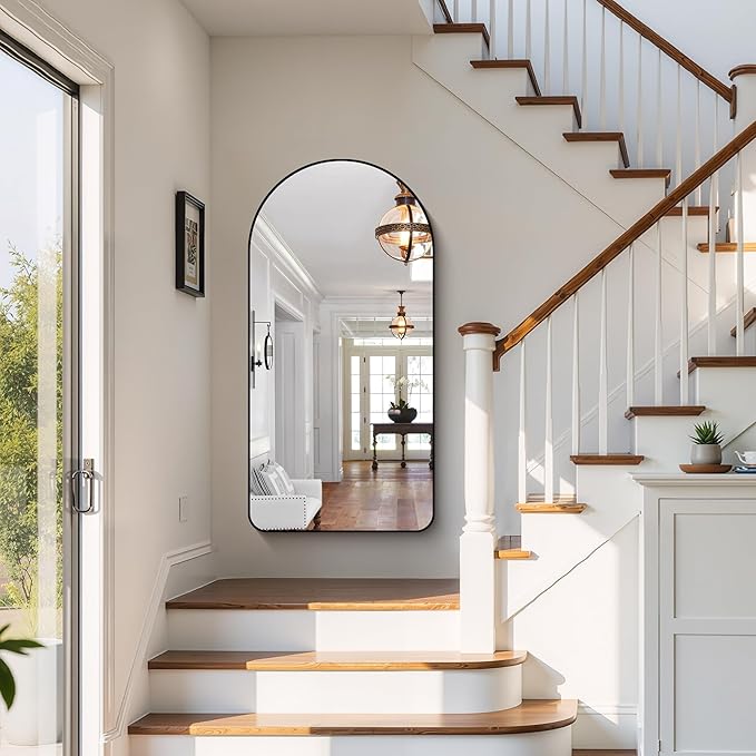 Arched Bathroom Mirror, 24"x48" Black Arched Mirror for Bathroom, Wall Mounted Mirror, Black Vanity Wall Mirror w/Metal Frame for Bedroom, Entryway, Living Room, Vertically Hanging