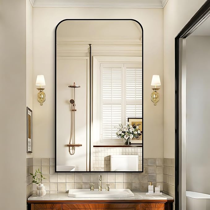Bathroom Mirror, 30x50 inch Black Rectangle Wall Mounted Mirror with Thin Frame, Bathroom Vanity Mirrors for Over Sink, Entryway, Living Room, Bedroom
