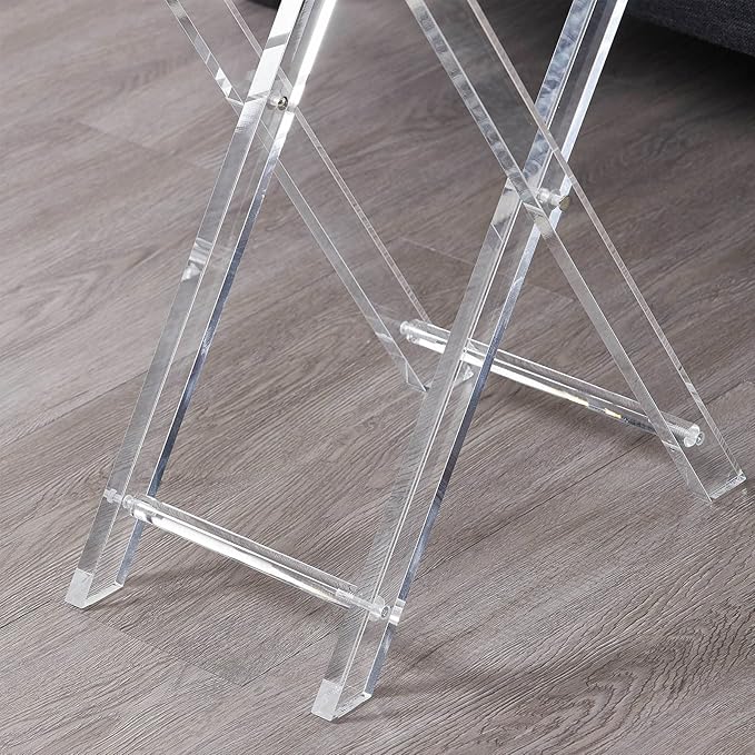 LIKENOW Furniture Acrylic Folding Tray Tables for Living Room,Bedroom,Lobby,Clear Small Side Tables with Handle for Coffee,Drink,Food,Snack,Modern Foldable Lucite End Table with X Leg for Decor