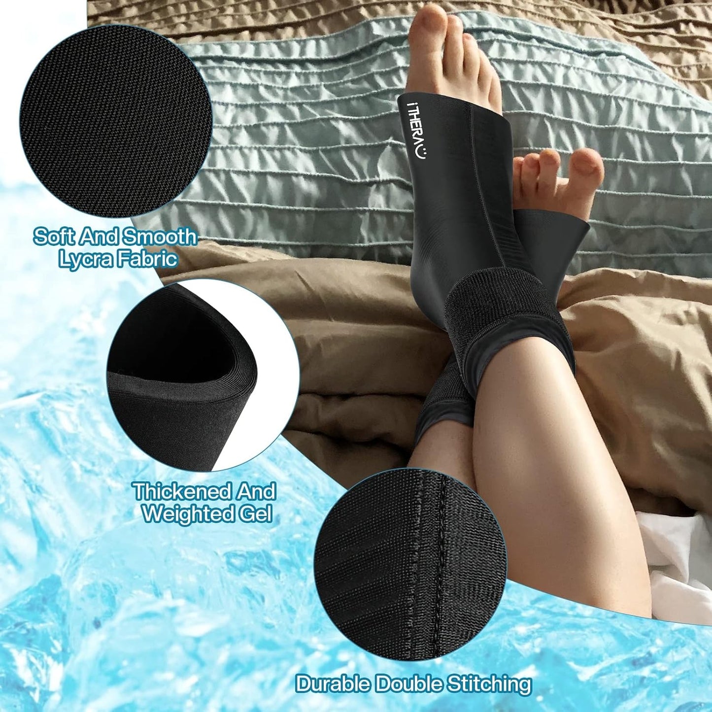 iTHERAU Ankle Ice Pack Wrap, Reusable Gel Hot & Cold Therapy for Foot & Heel Injuries | Achilles Tendonitis, Plantar Fasciitis, Swelling, Sprained, Pain Relief, 2 Pack