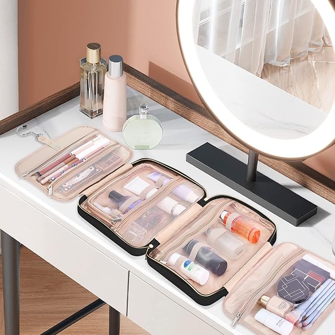 Wedama Toiletry Bag for Women, Large Cosmetic Travel Bag, Hanging Toiletry Bag for Bathroom, Thickened PVC Waterproof Makeup Bag, Toiletries Bag for Travel Business Trips and Camping, Black