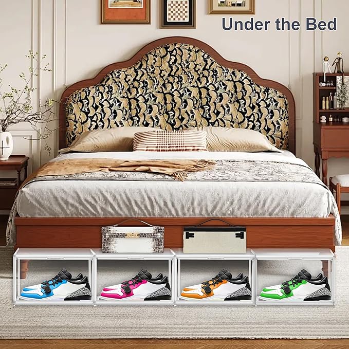 1 Pack Clear Shoe Boxes Size 11 Shoe Storage Organizer for Closet Stackable Shoes Rack Handbag Organizer Plastic Sneaker Storage Bin with Magnetic lids