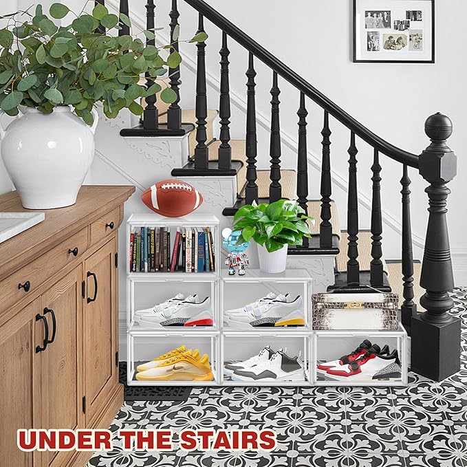 1 Pack Clear Shoe Boxes Size 12 Shoe Storage Organizer for Closet Stackable Shoes Rack Handbag Organizer Plastic Sneaker Storage Bin with Magnetic lids