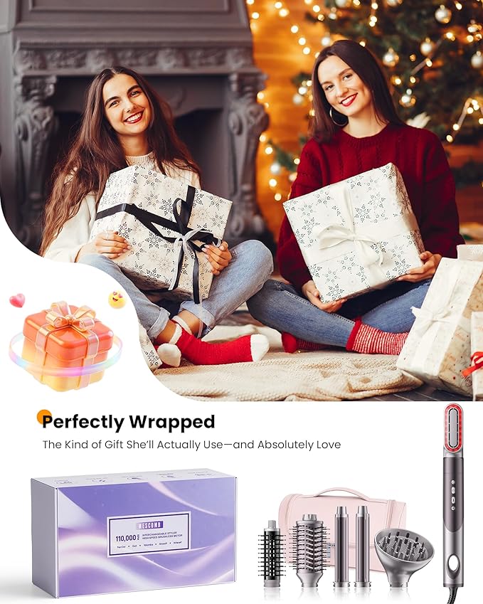 MESCOMB Upgraded Infrared 6 in 1 Hot Air Styler Wrap - Dual Voltage Hair Dryer| Fast Drying & No Heat Damage, Professional Multi-Styler for Curling, Volumizing & Smooth Straightening (100V-240V)