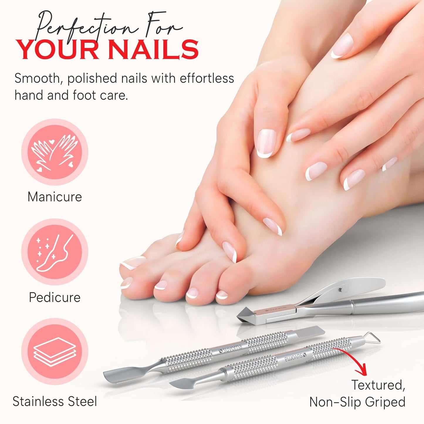 Cuticle Nippers with Cuticle Pusher, Nail Scraper and Gel Remover – Professional Stainless Steel Cuticle Trimmer Set for Manicure - Cuticle Set for Fingernails and Dead Skin (Silver, 3 PCS)